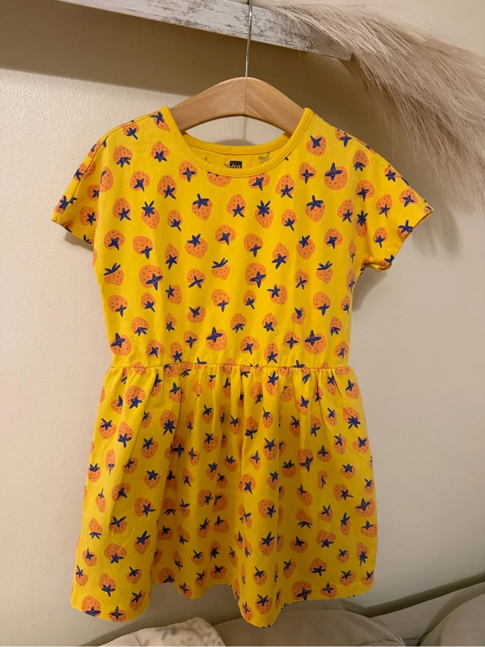 Tea Collection Girls Yellow Strawberry Print Tunic Dress Size 6